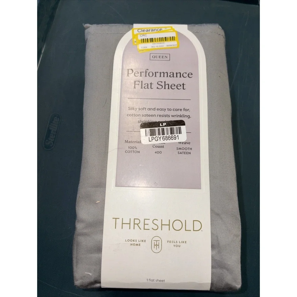 Queen 400 Thread Count Performance Flat Sheet Classic Gray‎ - Threshold: Cotton